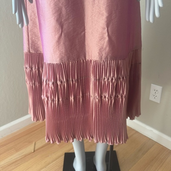 LILITH France Midi Skirt Iridescent Shimmer Rose Pink Pleated A-Line Size Large - Picture 8 of 16